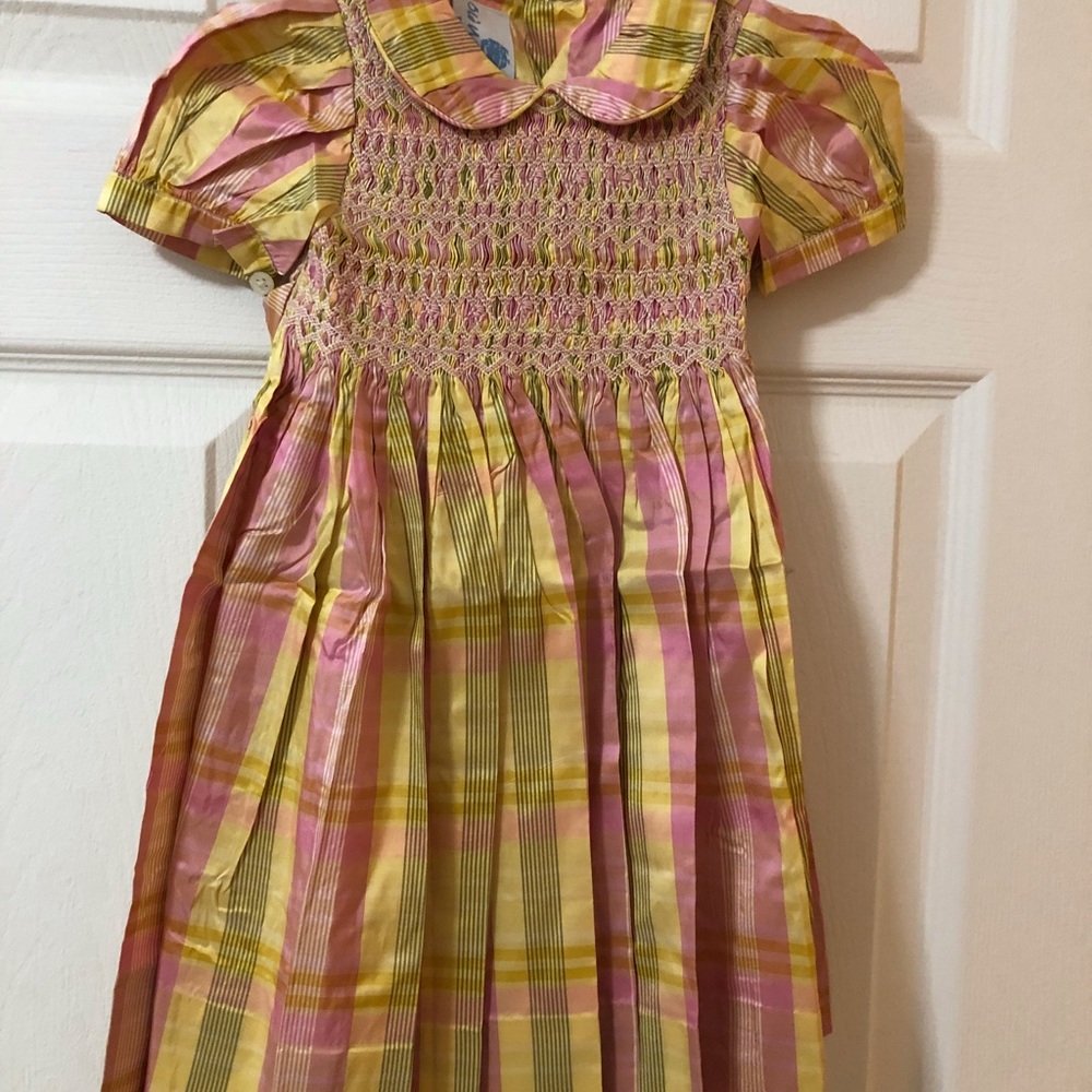 Yellow & Pink Silk Smock Dress Size 12 Months